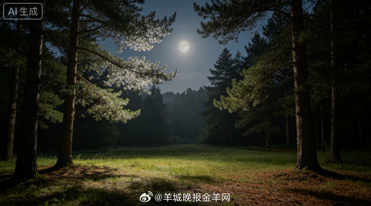 #晚安# 月色静静铺满松林空地，枝叶筛下细碎银辉，夏夜晚风褪去燥热，虫鸣轻轻绕在