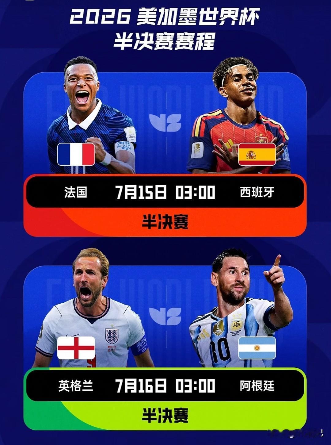 二分之一——世界杯最残忍也最迷人的数学⚖️⚽️

四强落位。

法国VS西班牙，