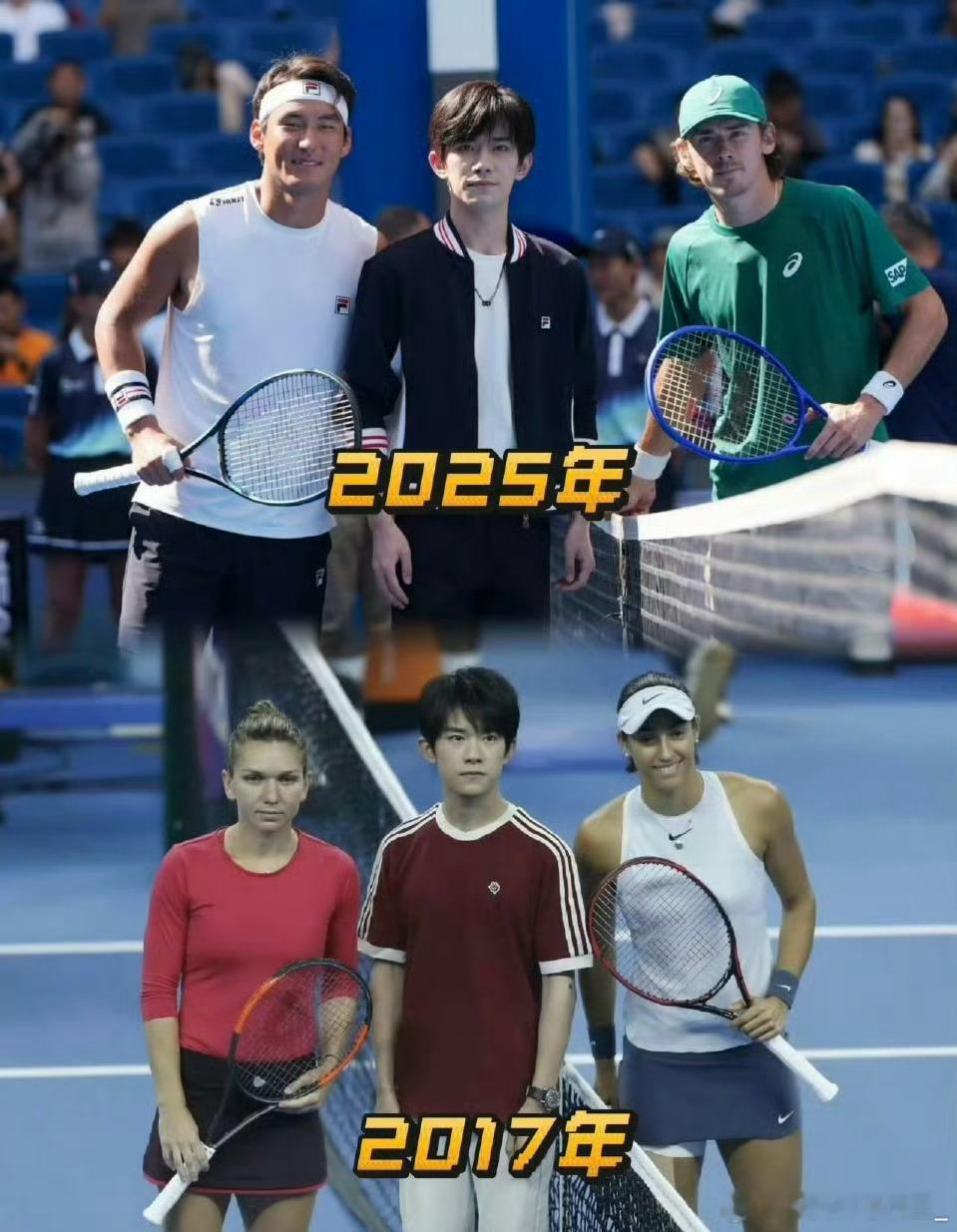 易烊千玺8年变化 时隔8年，易烊千玺再任中网挑边嘉宾，从年青涩少年已蜕变为沉稳艺