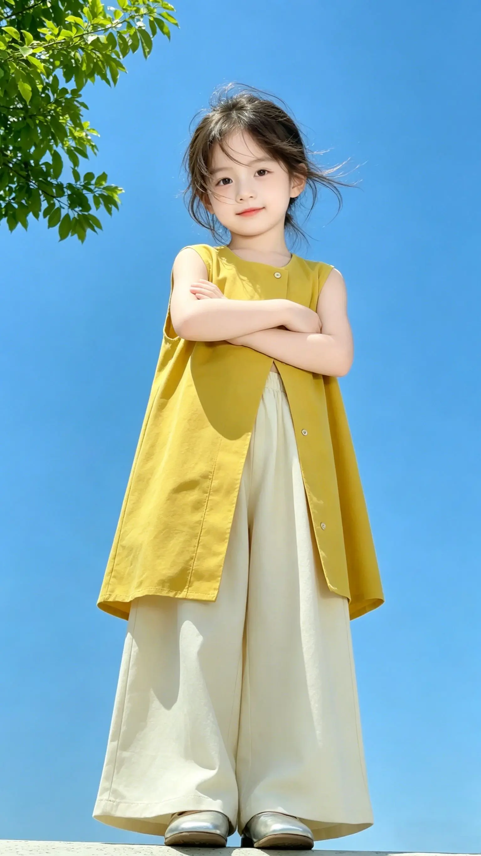 谁懂啊！这套女童夏装也太显白了吧。夏日元气甜妹穿搭来啦！姜黄色无袖衫清...