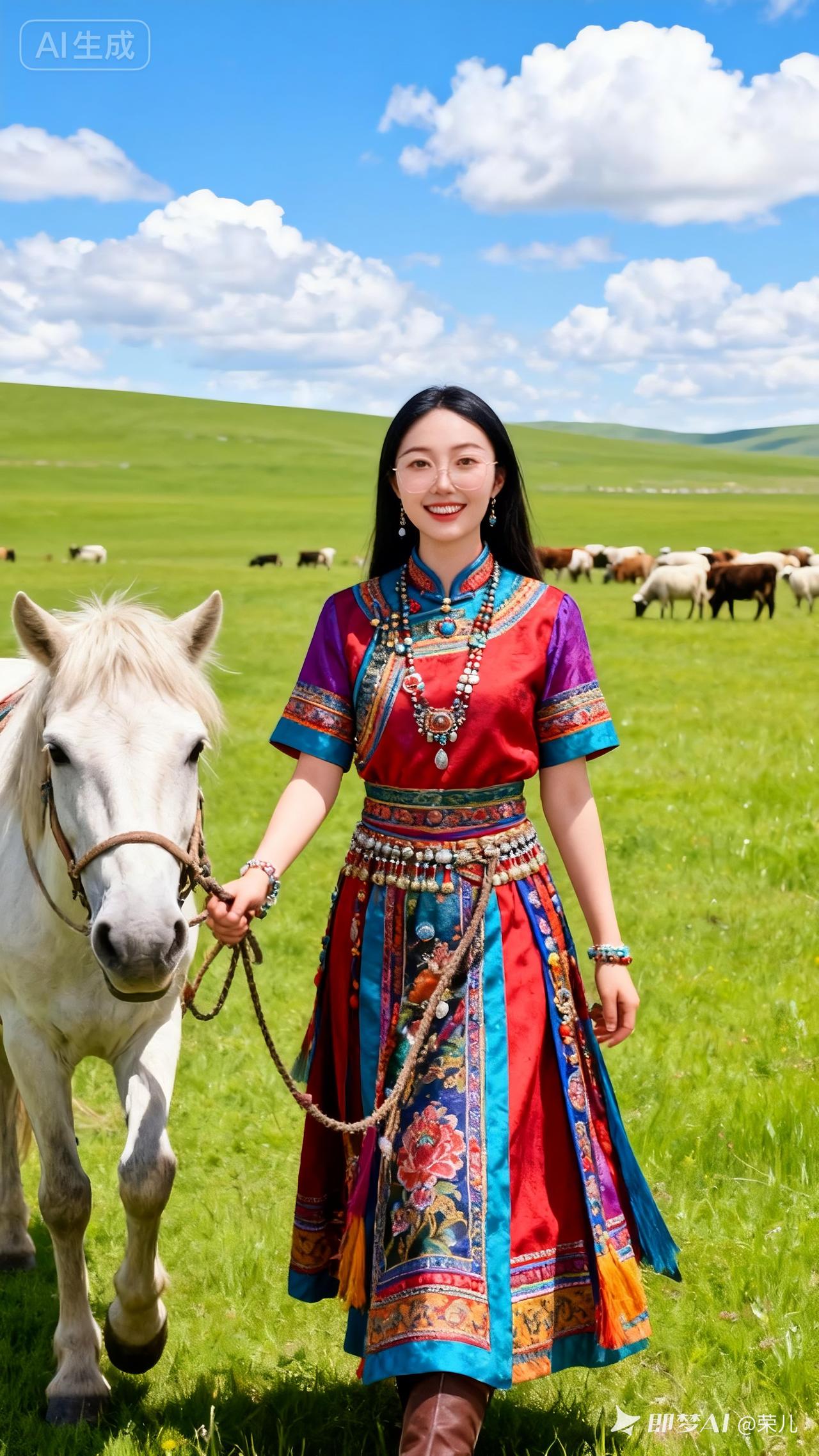 草原上的民族风情，与白马共舞的美好时光。