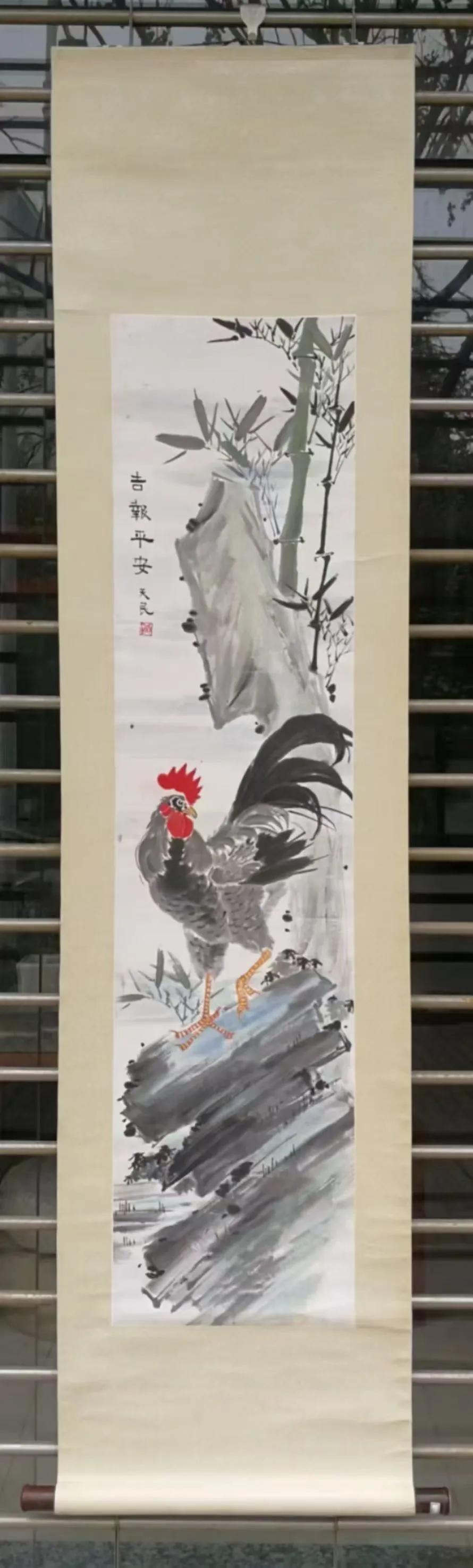 1～3）民国岭南画派名家尹觉国画《吉报平安》（画心137*33厘米）
4）苏士澍