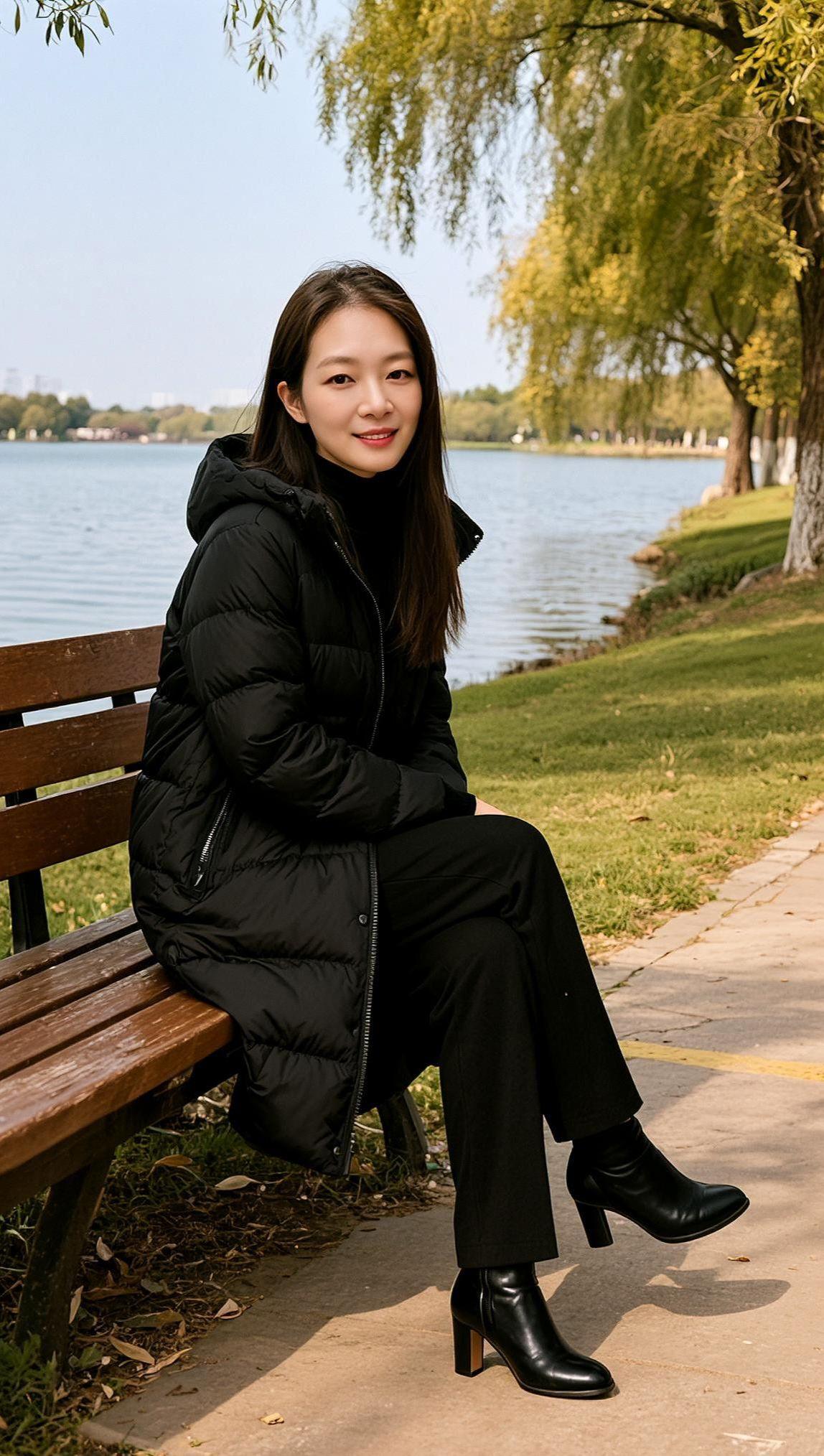 AI湖畔黑直发写真 抖音ai创作