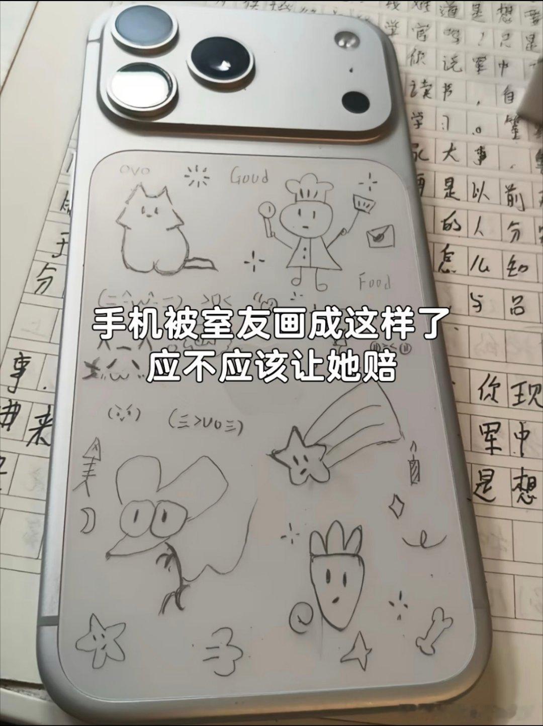 手机被室友画成这样了应不应该让她赔