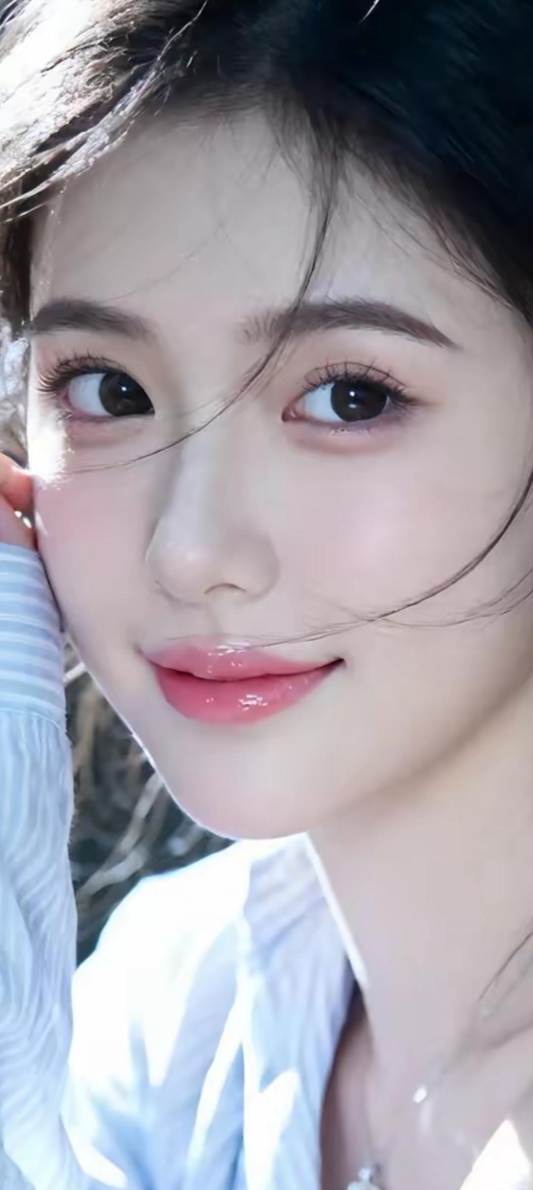 阳光下的甜美笑容，温柔的发丝轻拂脸颊，少女心满满的一天。🌞💕
