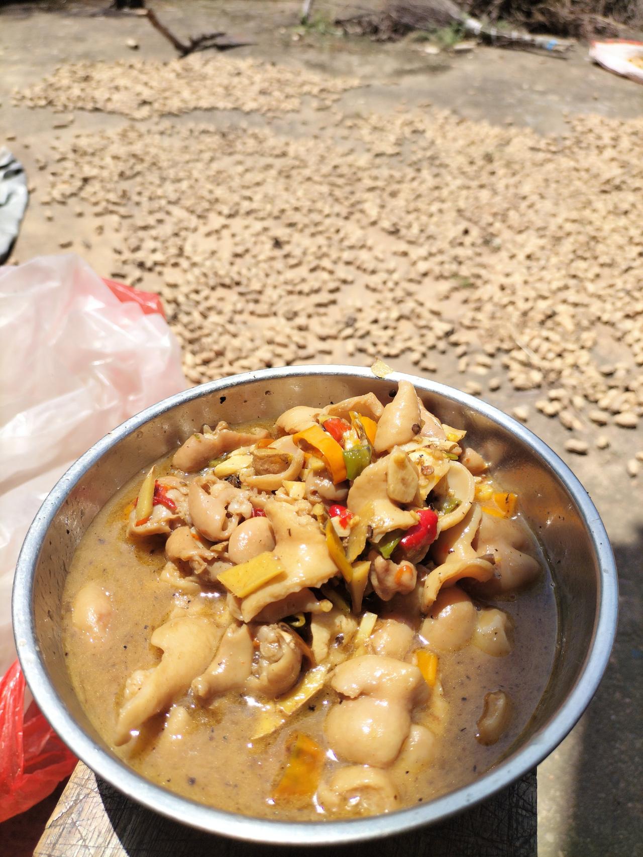 大家猜我会炒猪肥肠吗？今晚分享一下我炒肥肠的步骤，第一步，拿盐洗干净肥肠，第二步