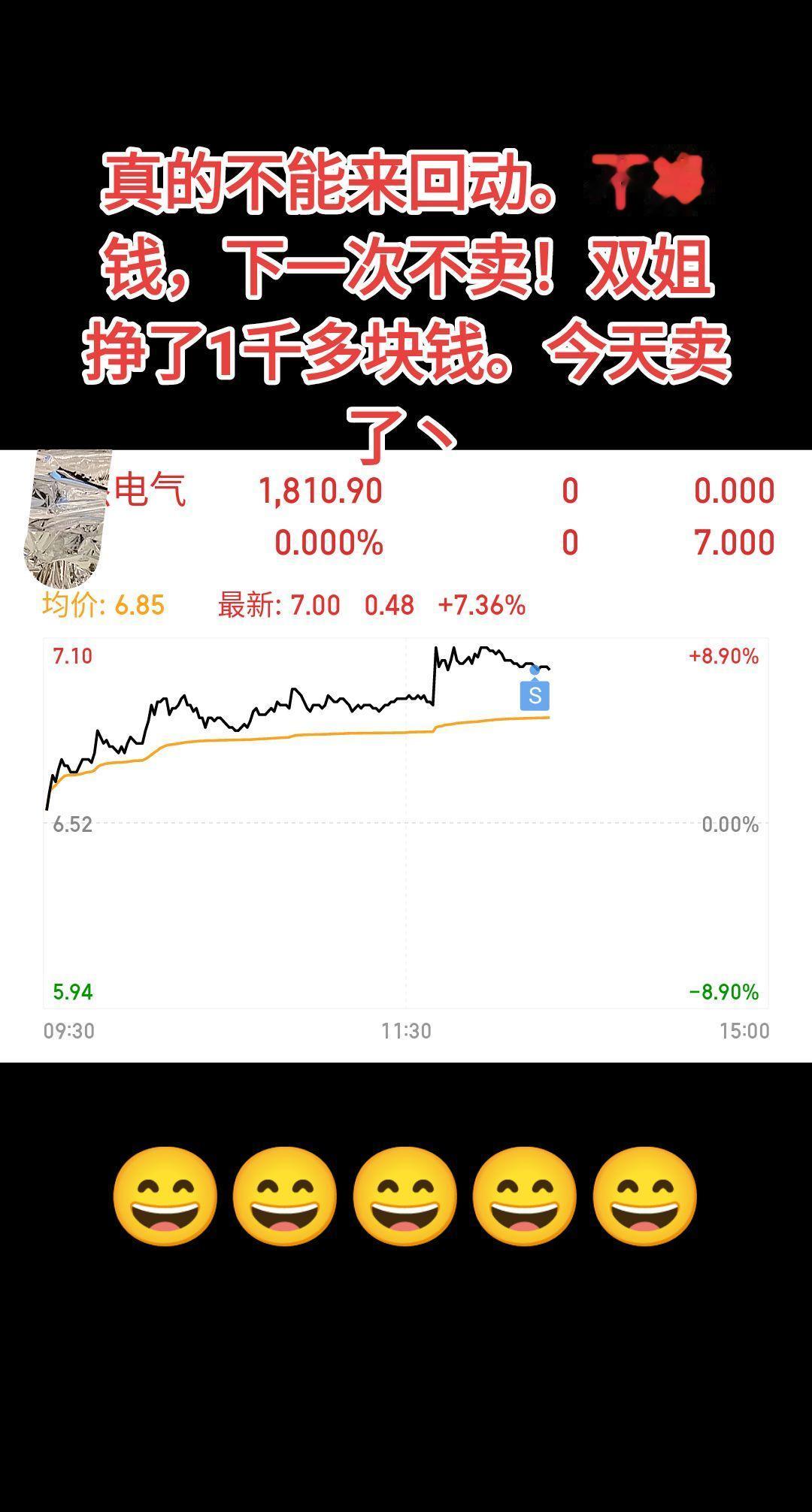 不挣钱，一股不卖。双杰今天挣了1千8！最起码没有亏钱。