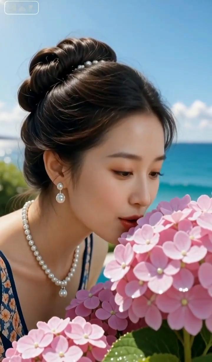 这绣球花开的真美，在海边泳池，蓝天碧海风景真美。朋友们，让我们投入春天的怀抱，尽