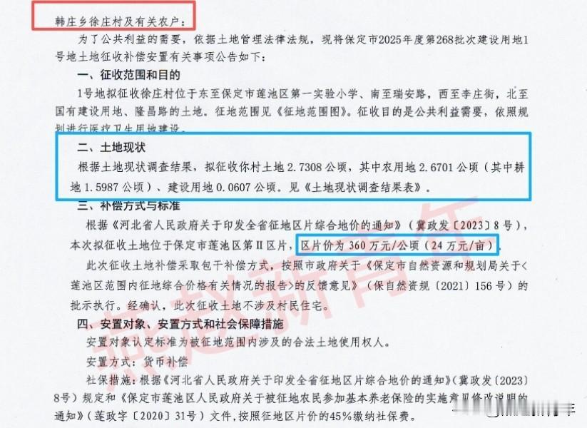 地价24万/亩！保定2村征地补偿安置来了！

韩庄乡徐庄村，约合40.96亩  