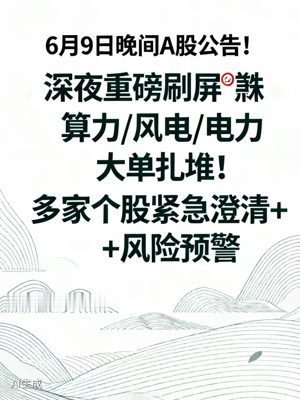 6月9日晚间A股公告！深夜重磅刷屏📢 算力/风电/电力大单扎堆！多家个股紧急澄