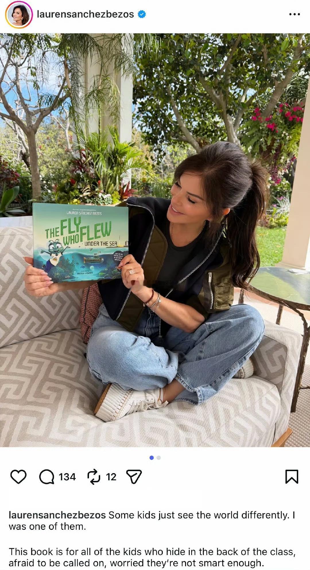 亚马逊创始人贝佐斯的夫人劳伦.桑切斯宣布好消息，她的第二本儿童读物《飞入海底的小