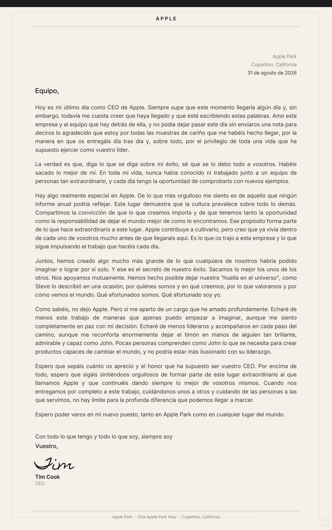 库克担任苹果CEO的最后一天蒂姆·库克向苹果公司告别蒂姆·库克今天迎来他作为苹果