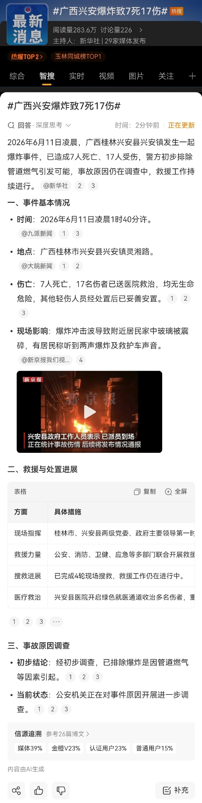 广西兴安爆炸致7死17伤居民说听到两声爆炸，家里玻璃被震碎。伤者里还有个2岁多的