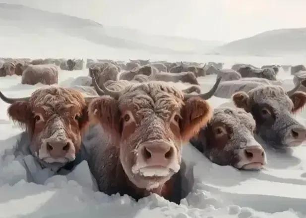 蒙古国的恶劣天气，让牛羊冻死了，蒙古国遭遇了49年来降雪量最大的冬天，这恶劣天气