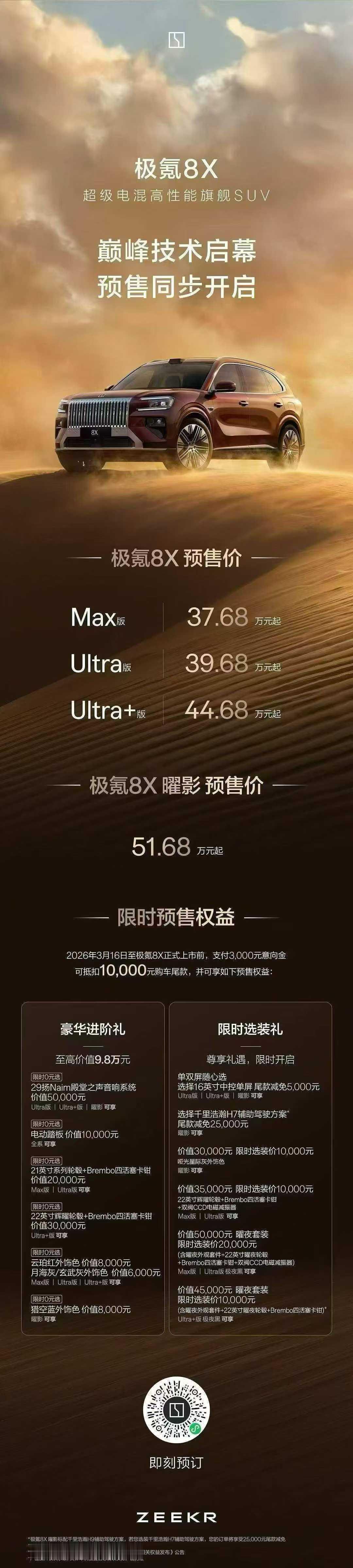 极氪8X售价和选装权益极氪8x新公路之王