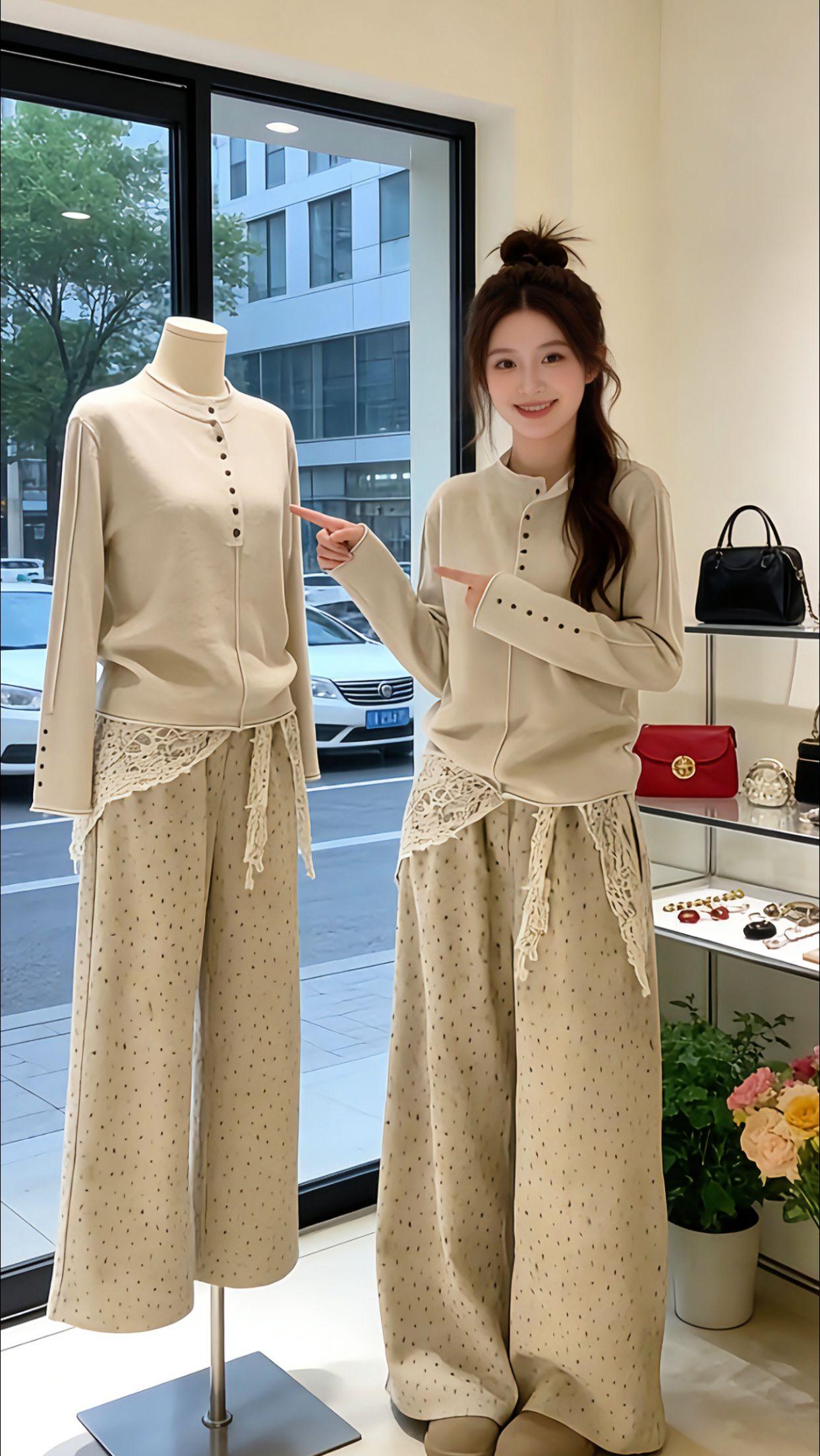 周末和闺蜜逛老巷，Danny这套2026新款套装太圈粉！纯色长袖上衣的侧边蕾丝拼