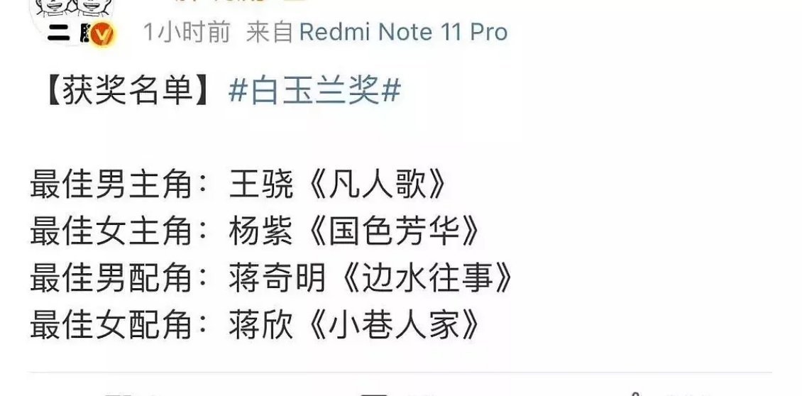 今年白玉兰获奖名单🍉 ​​​