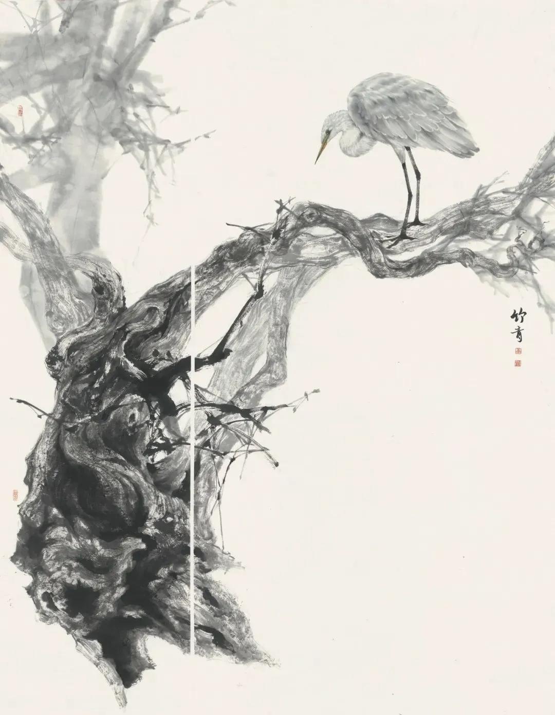 李朝霞笔下的水墨清雅唯美，朦胧间透着清澈。她以自然为素材、水墨为语言，师古而不泥