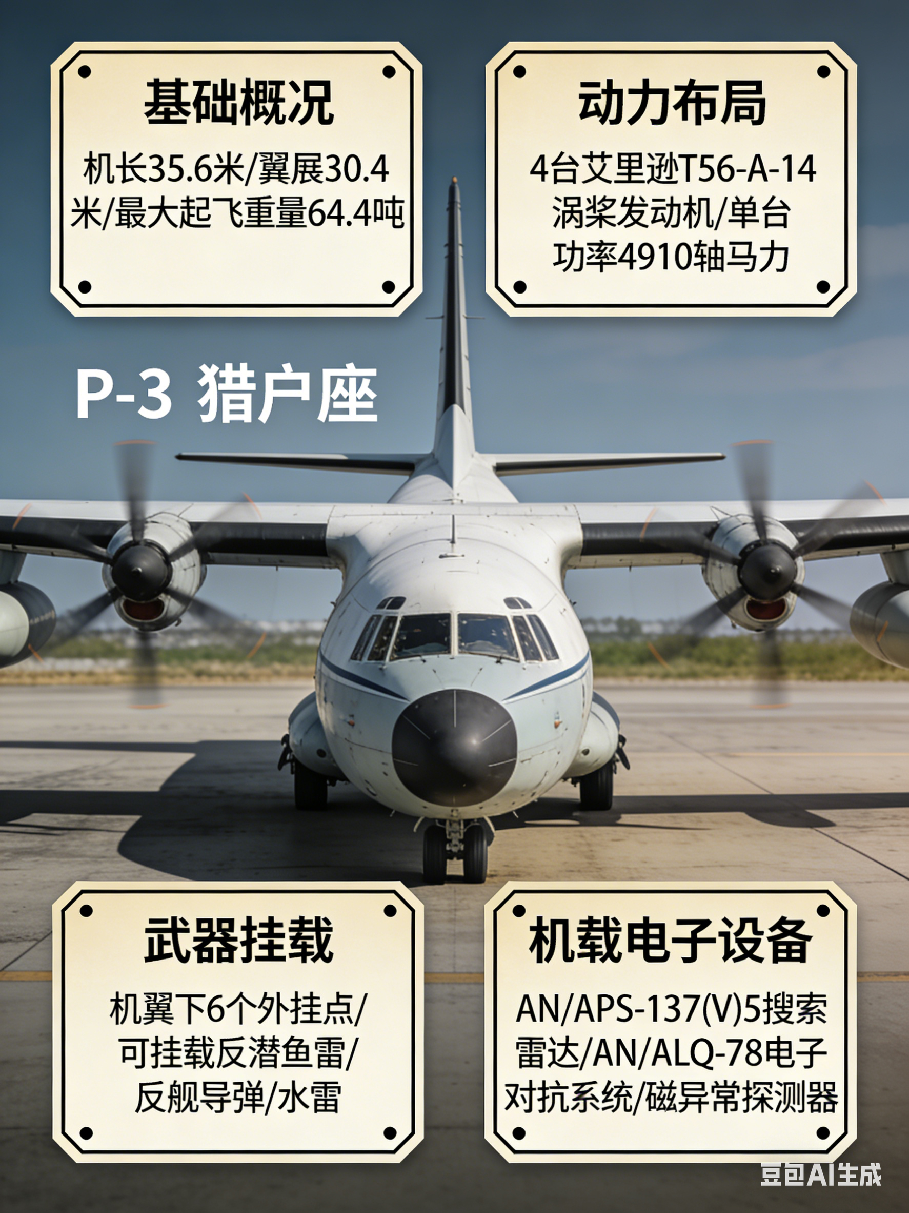 军事ai新视野 美国P-3“猎户座”海上巡逻机P-3“猎户座”（Orion）海上