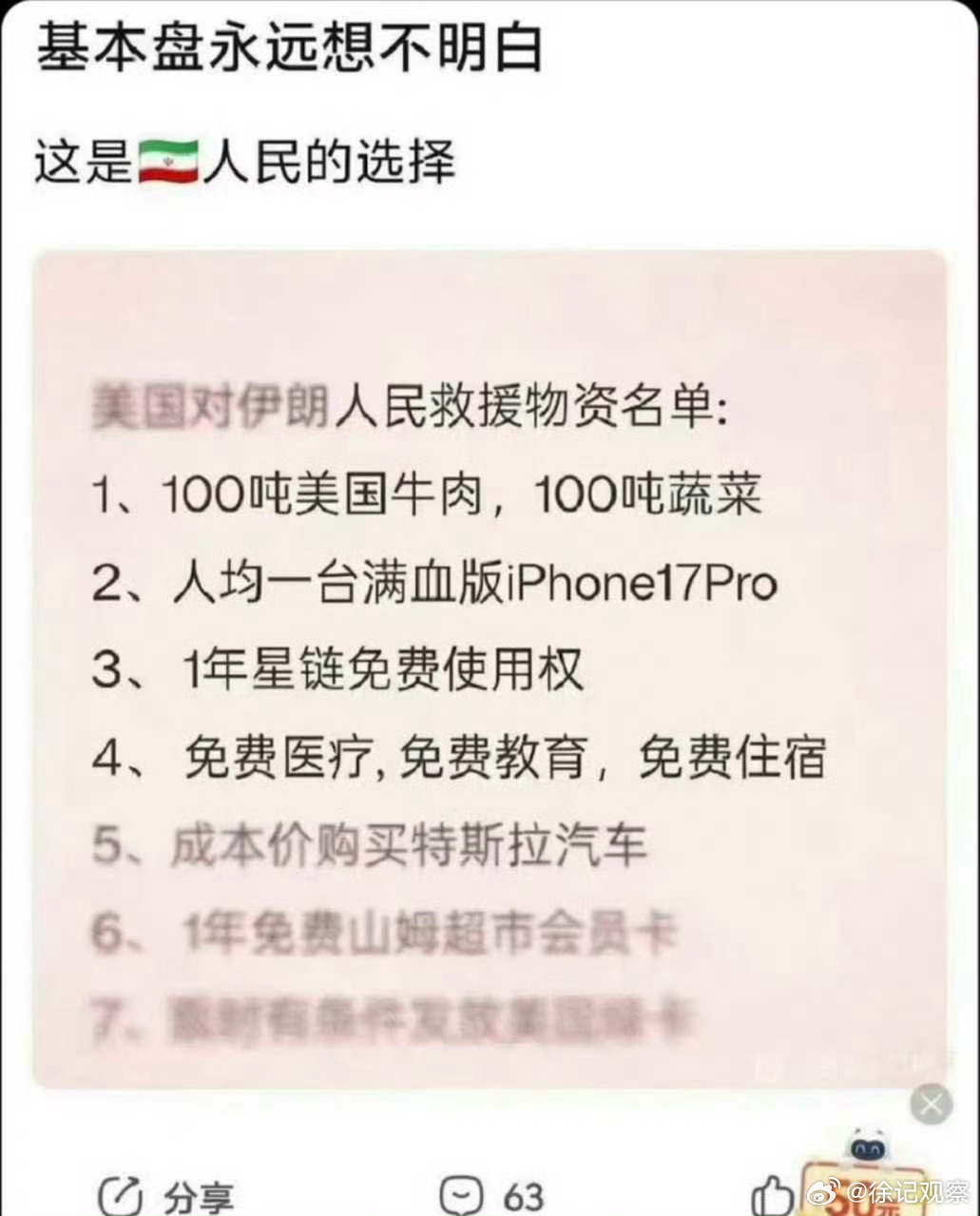 川普敢送这些给伊朗人，不怕MAGA活剐了他。很多美国MAGA自己连这个十分之一的
