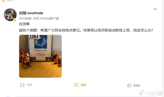当个教练上班呗，现在已经是完全不缺钱的阶段了，上班可以显得不那么空虚刘翔求助 ​