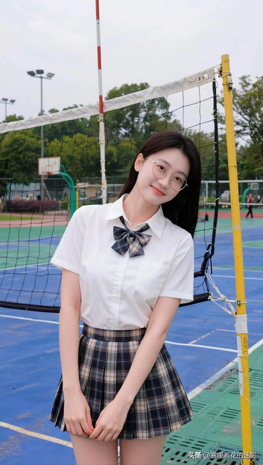 网前少女笑，青春如画卷。