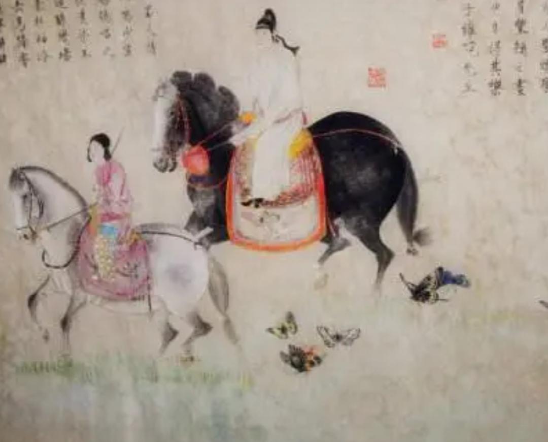 上联，？？？

下联，香引蝴蝶，马踏鲜花蹄带香