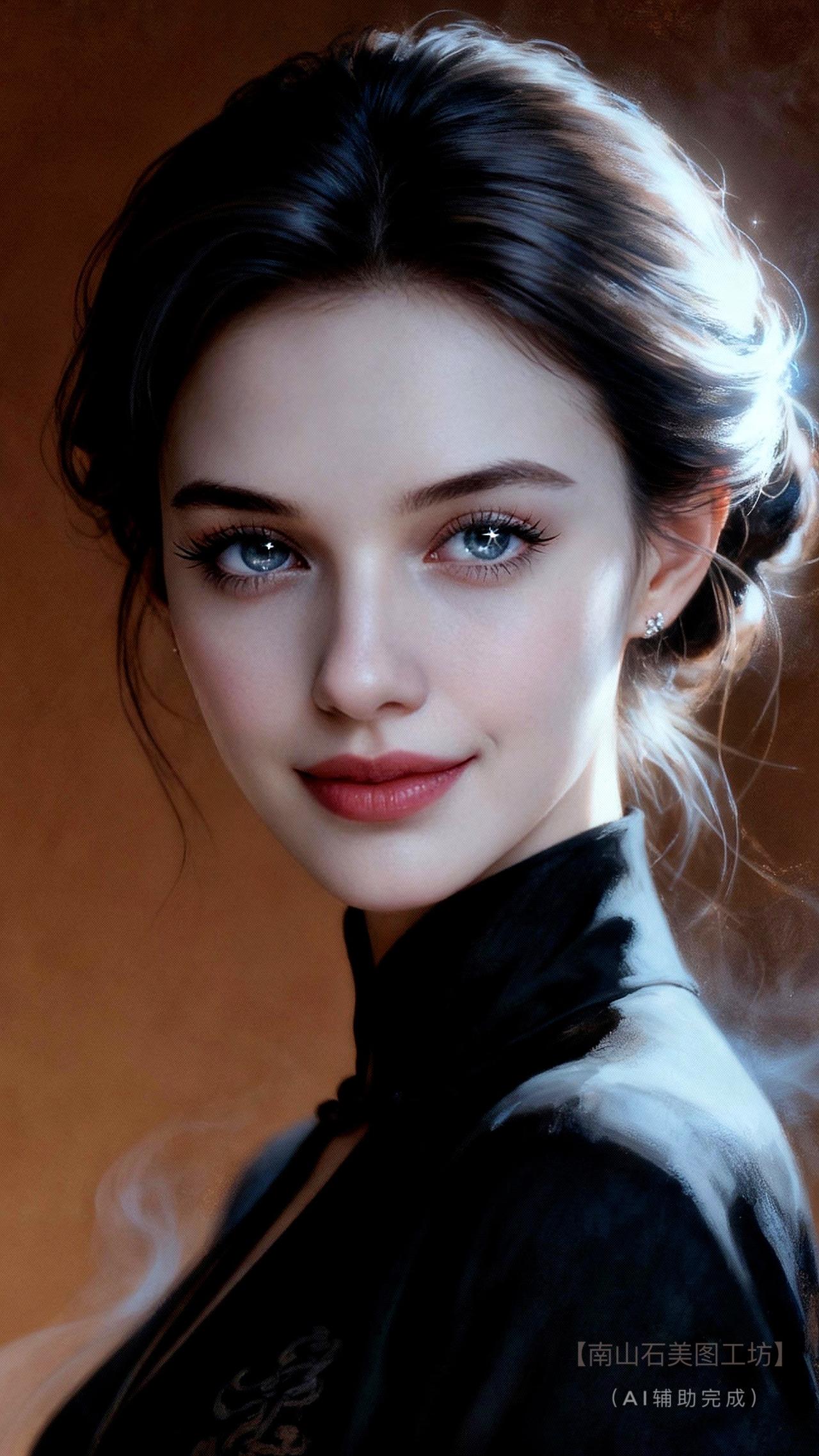 唇若樱瓣承露，柔粉裹挟琉璃光，饱满得似要漾出甜意；鼻梁精巧如绘，弧度优雅入韵。光