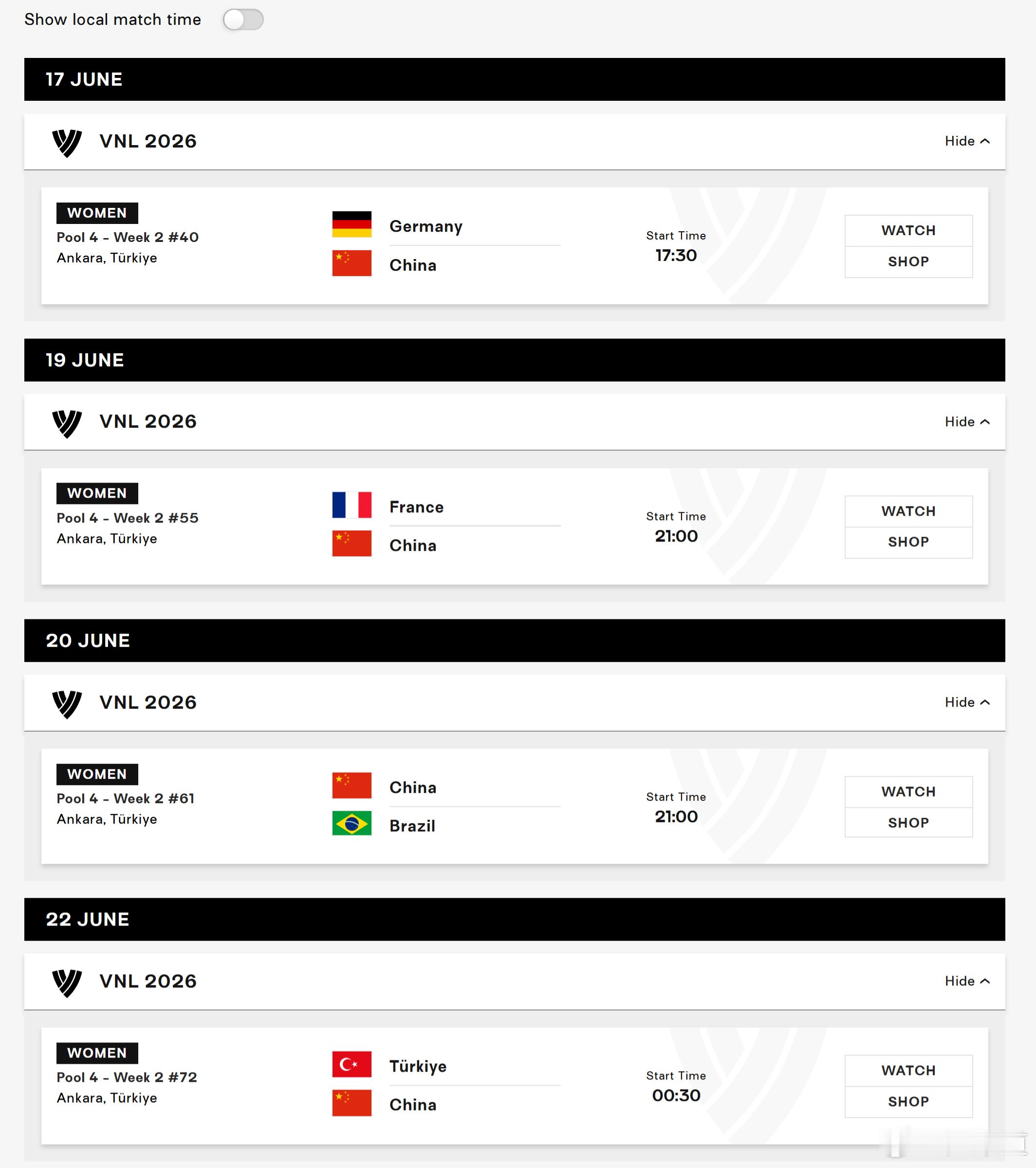 中国女排2026世界女排联赛中国女排2026VNL分站赛赛程出炉，除了第二周和土