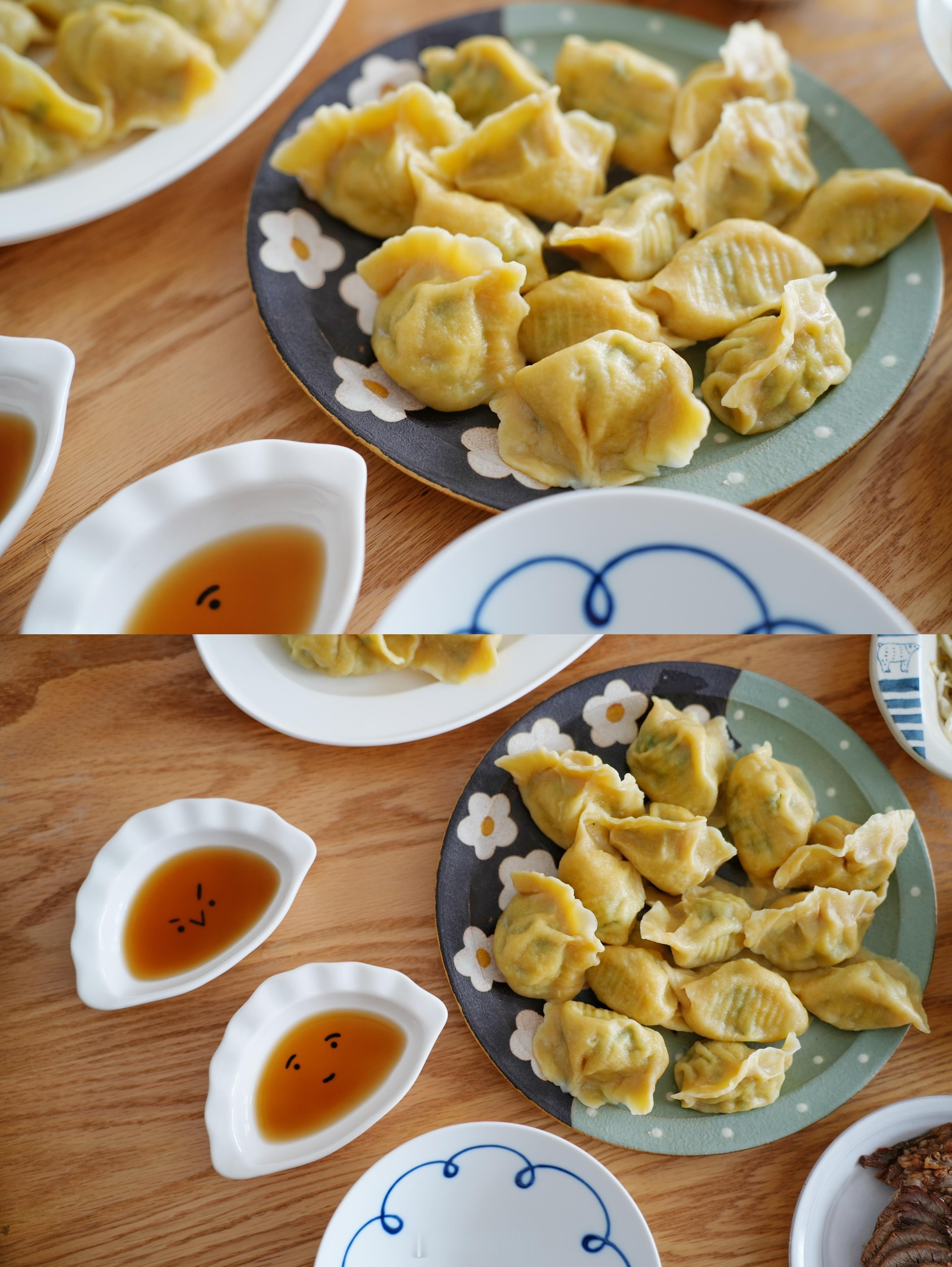 早市上有卖萝卜缨的了，妈妈说给我包饺子吃~我本来想着买点饺子皮就好，毕竟带着娃，