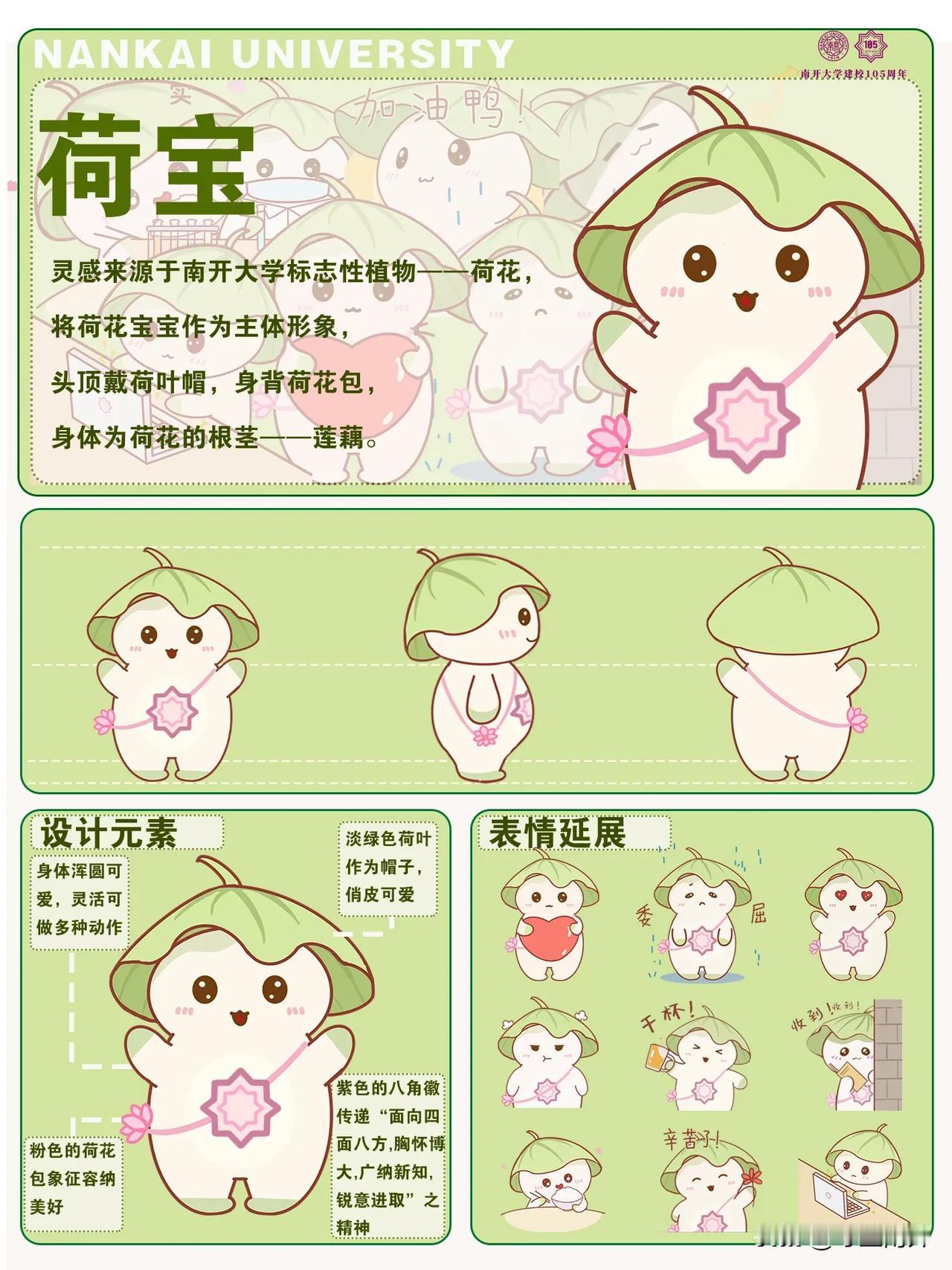 “荷宝”上线为南开庆生！

灵感来自于南开大学标志性植物荷花，将荷花宝宝作为主体