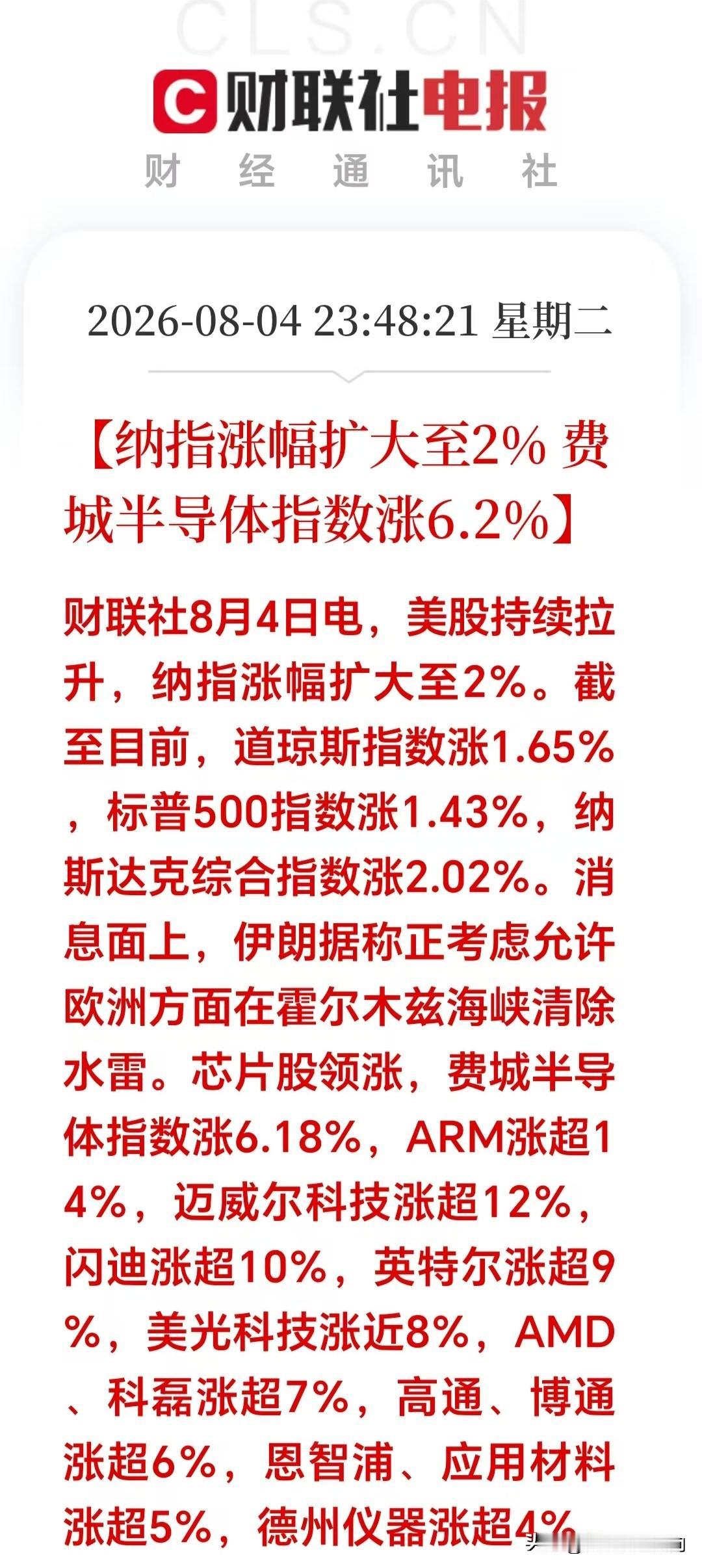 明天或许直接跳空高开了吧！空仓的朋友估计要拍断大腿了！

美股深夜火力全开，芯片