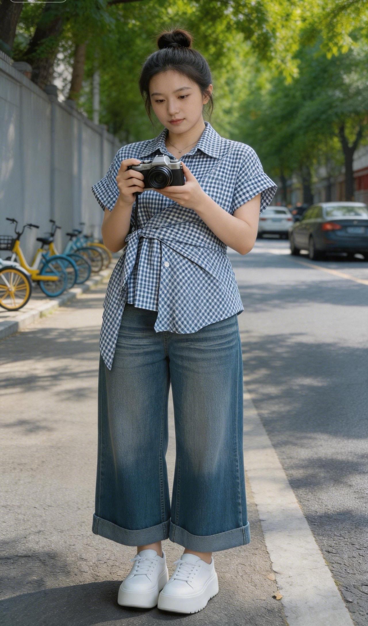 日子长久长久 幸福小有小有衬衣 穿搭蓝色