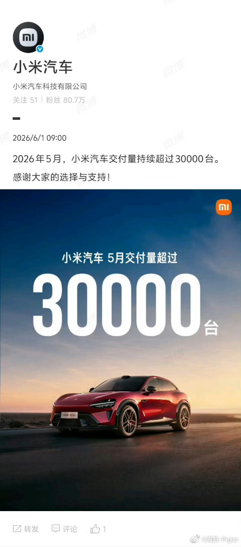 就两款车一个月就能交付超过3万，小米还是太有含金量了小米汽车5月交付超过3000