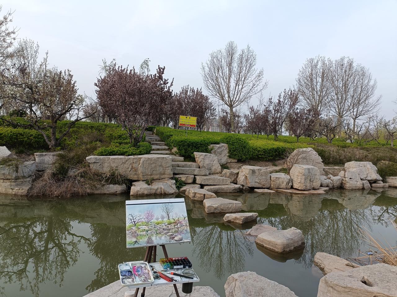 翠岛湖写生，阳信的风是真大最近很难写生，难得今天风和日丽可以安静的画一下午，很喜
