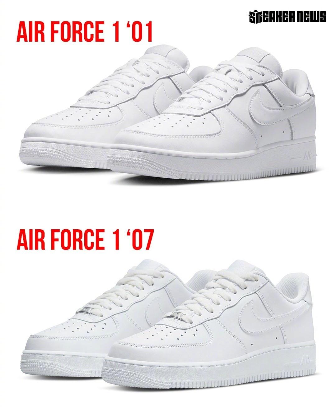 Sneakernews对比了AF1 01和07的鞋型差异，一比吓一跳啊！ ​​​