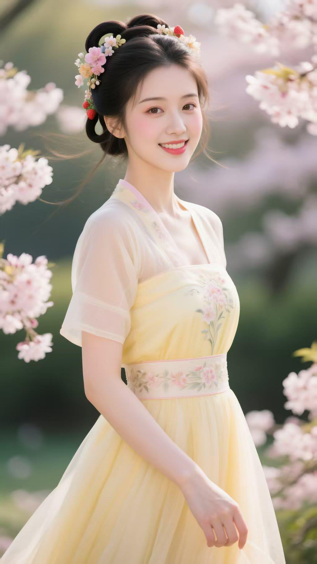 春日花海中的仙女，笑靥如花，美不胜收！🌸💃🌸