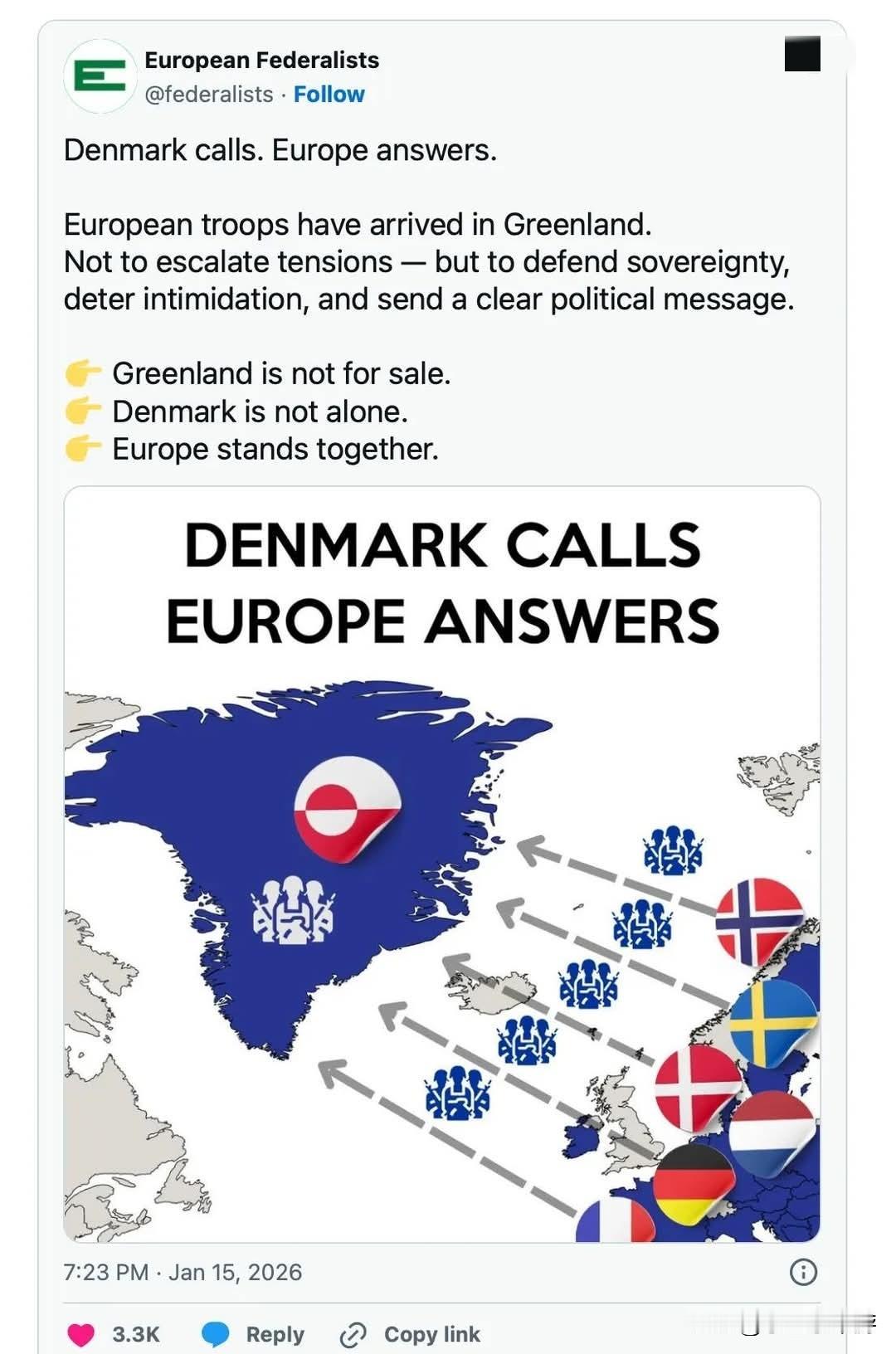 在北极紧张情势持续升高之际，欧洲部队已陆续抵达格陵兰。德国图片报披露，周末丹麦军