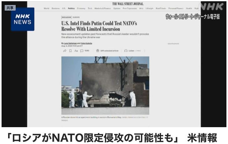 美国情报机构分析称，俄罗斯可能在数年内对北约（NATO）成员国发动有限的地面入侵