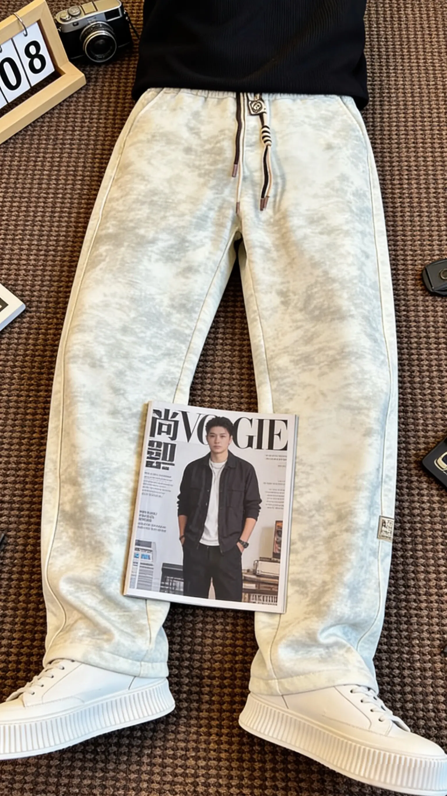 扎染渐变色脏脏弯刀男士春秋直筒宽松运动男装2026新款休闲长裤子