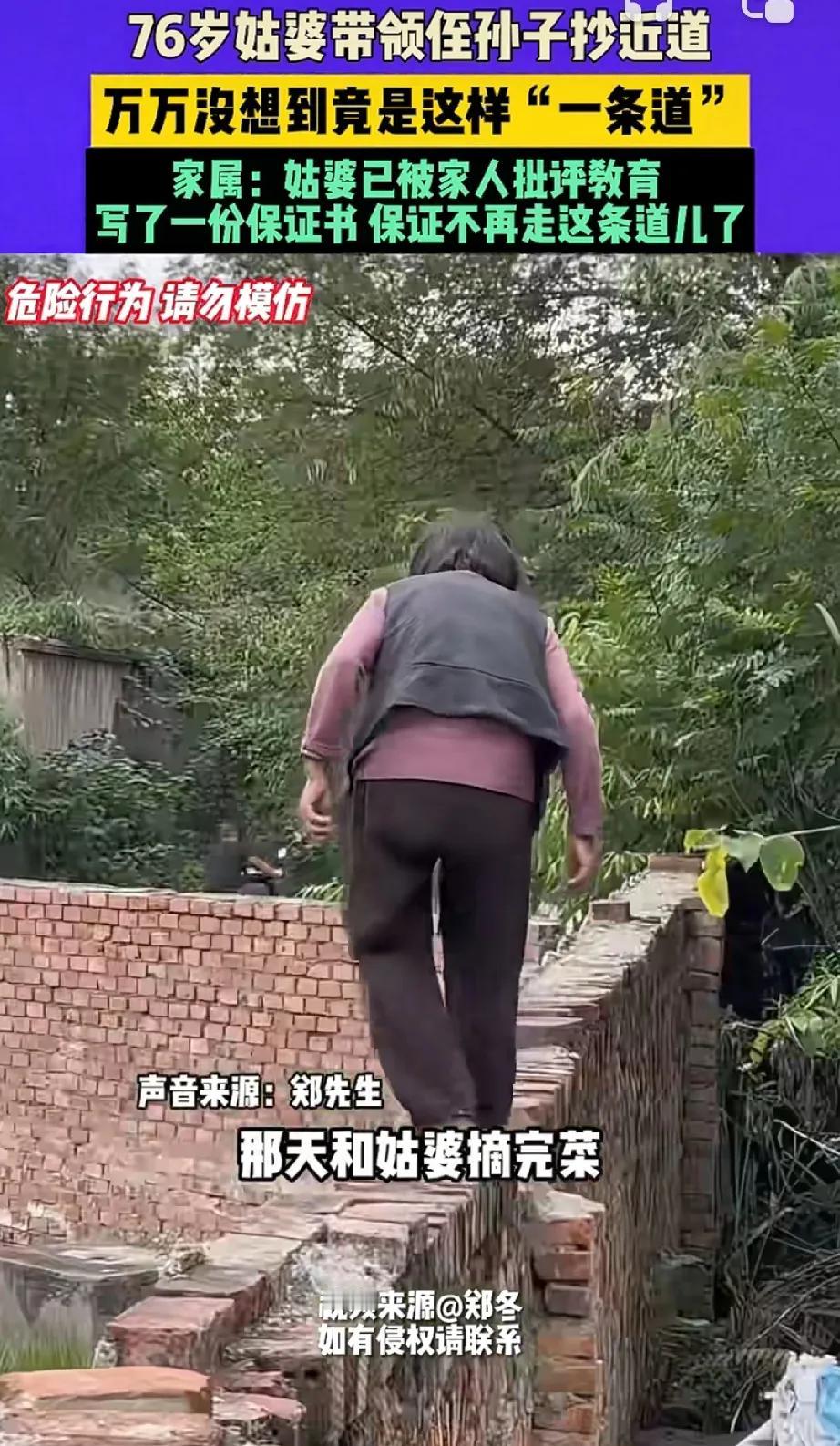 半夜，喜的我眼泪汪汪的。

76岁的姑婆带侄子去地里摘菜，但是唯一一条通往地里的