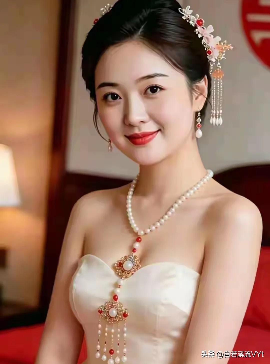 七绝·新妆
 
珠钗垂缕绾云鬟，笑靥盈盈玉色颜。
一室祥光添吉庆，良缘今日赴尘寰