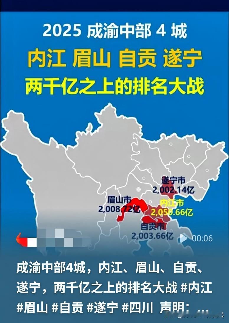 成渝中部四城内卷！全部突破2000亿，排名竞争太激烈🔥


说到成渝双城经济圈