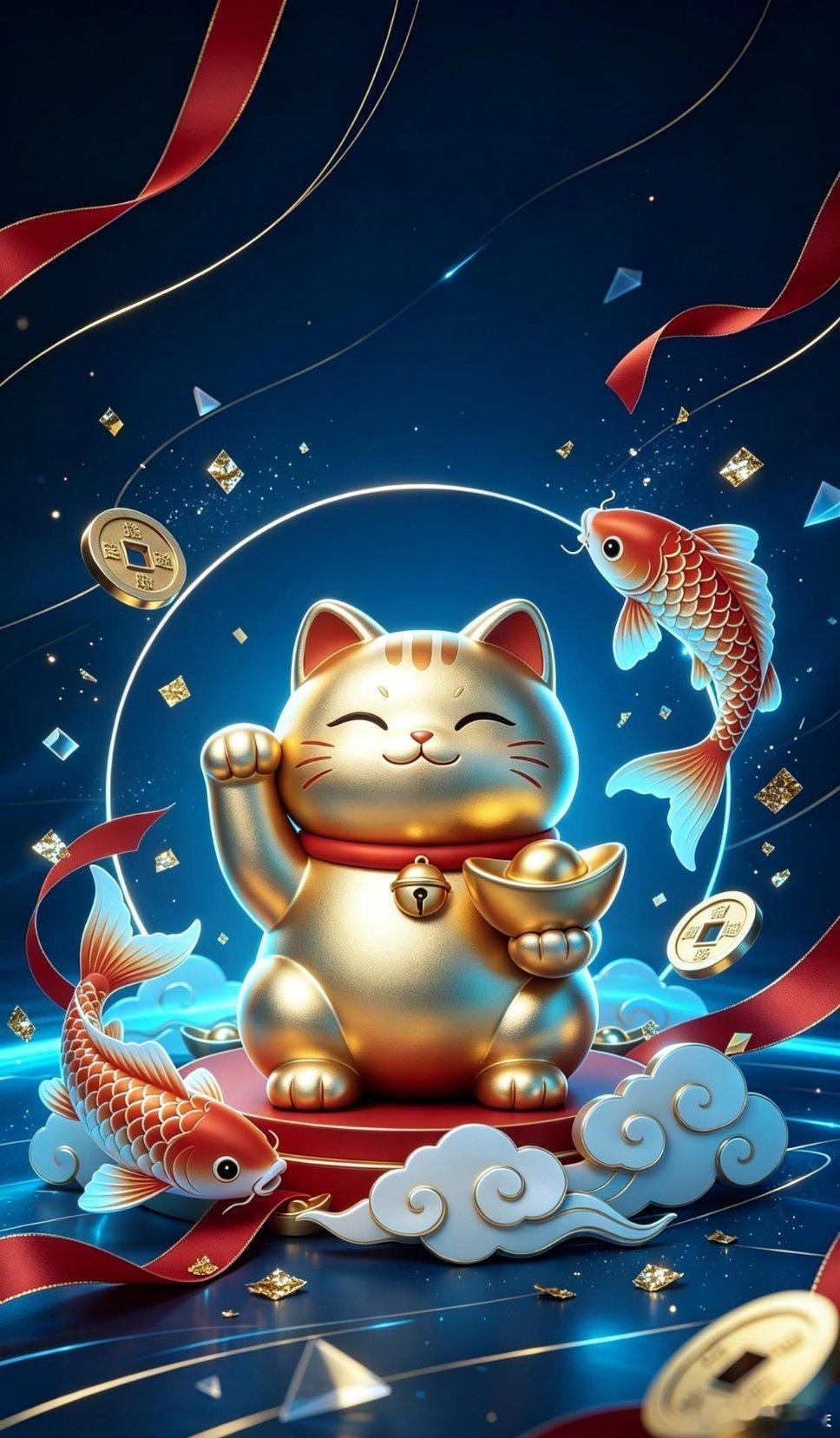 八月转运·吸金纳福招财猫壁纸～ 