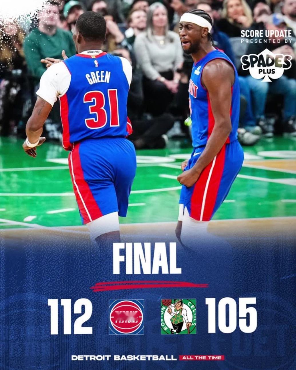 12月16日NBA常规赛战报（5场）：

活塞112-106凯尔特人
猛龙106