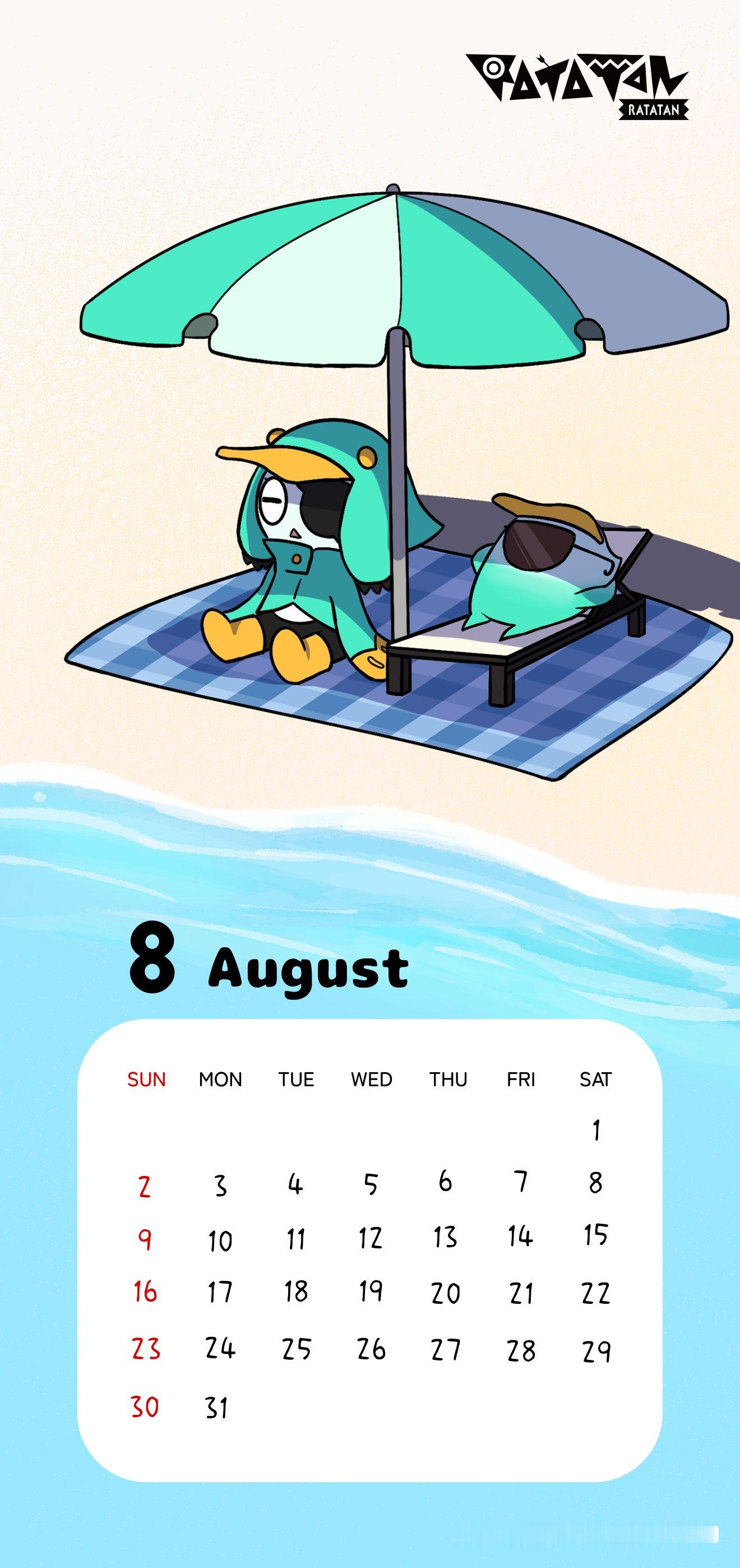 《RATATAN》官方公开的8月日历壁纸。啦嗒铛