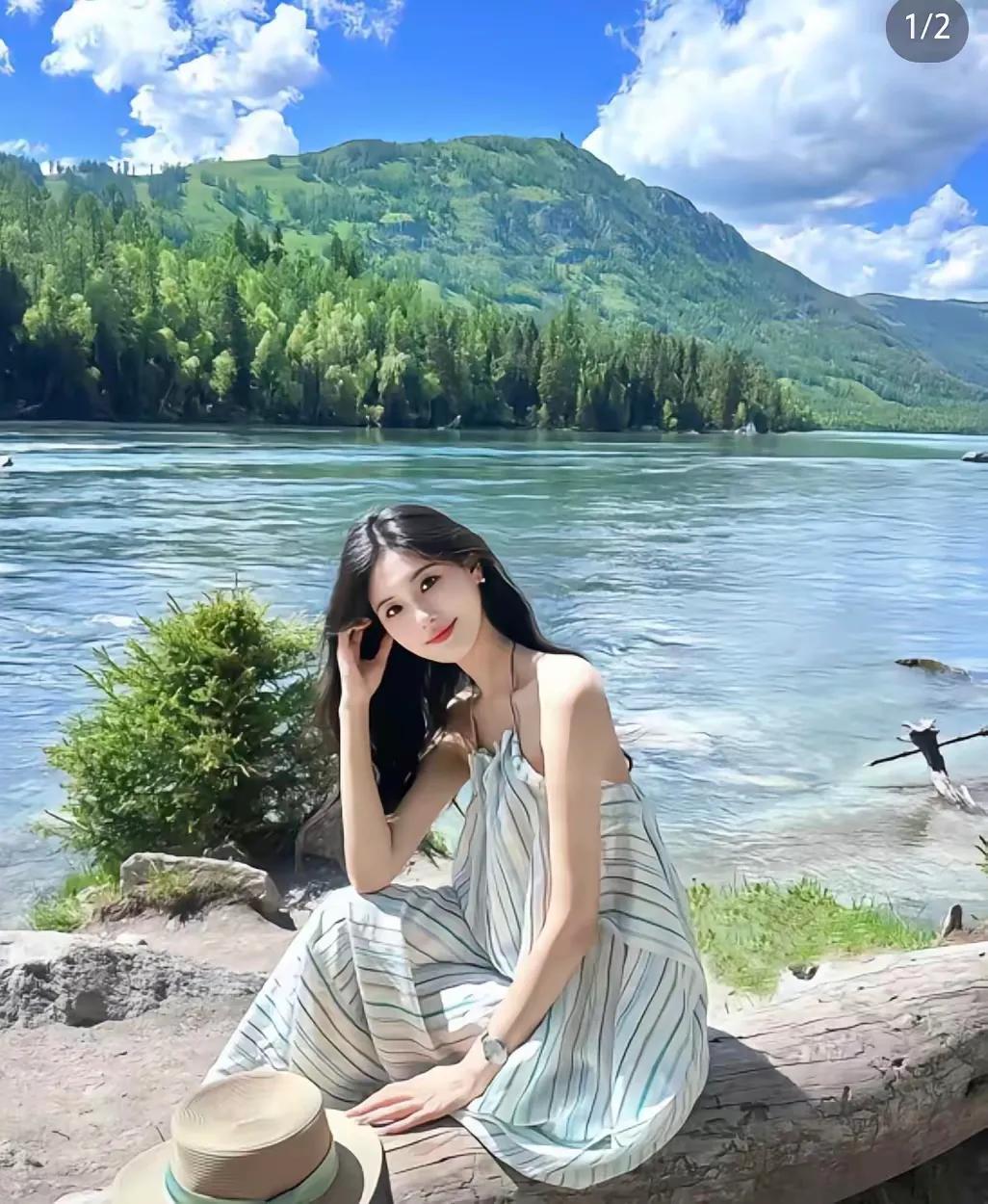 碧水蓝天犹似画，
桃红柳绿美如诗。
横批：《似画如诗》