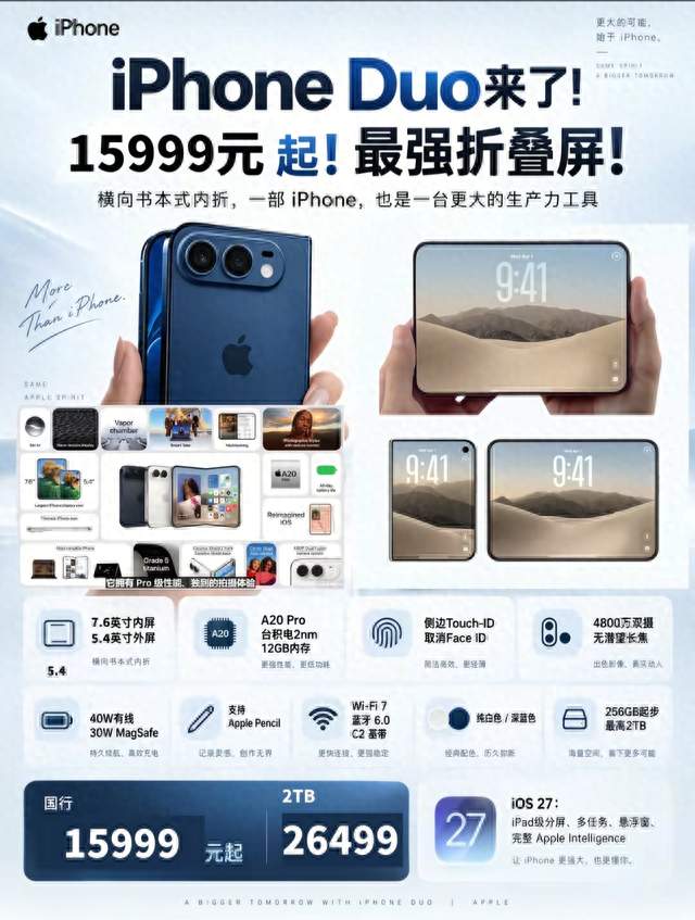 苹果首款折叠屏iPhone Duo来了！15999元起，优缺点一次性说清