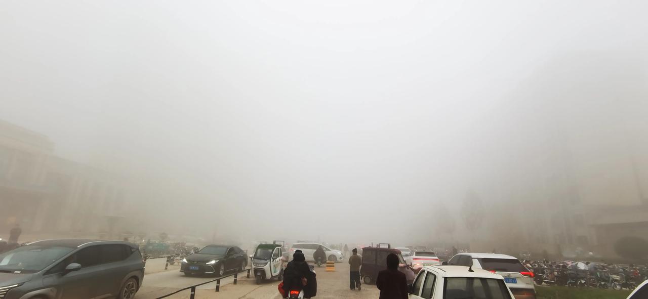 大雾来袭，不足二十米的能见度，就像落下了白纱帐，掩盖了清晨的繁忙，留下了星星点点