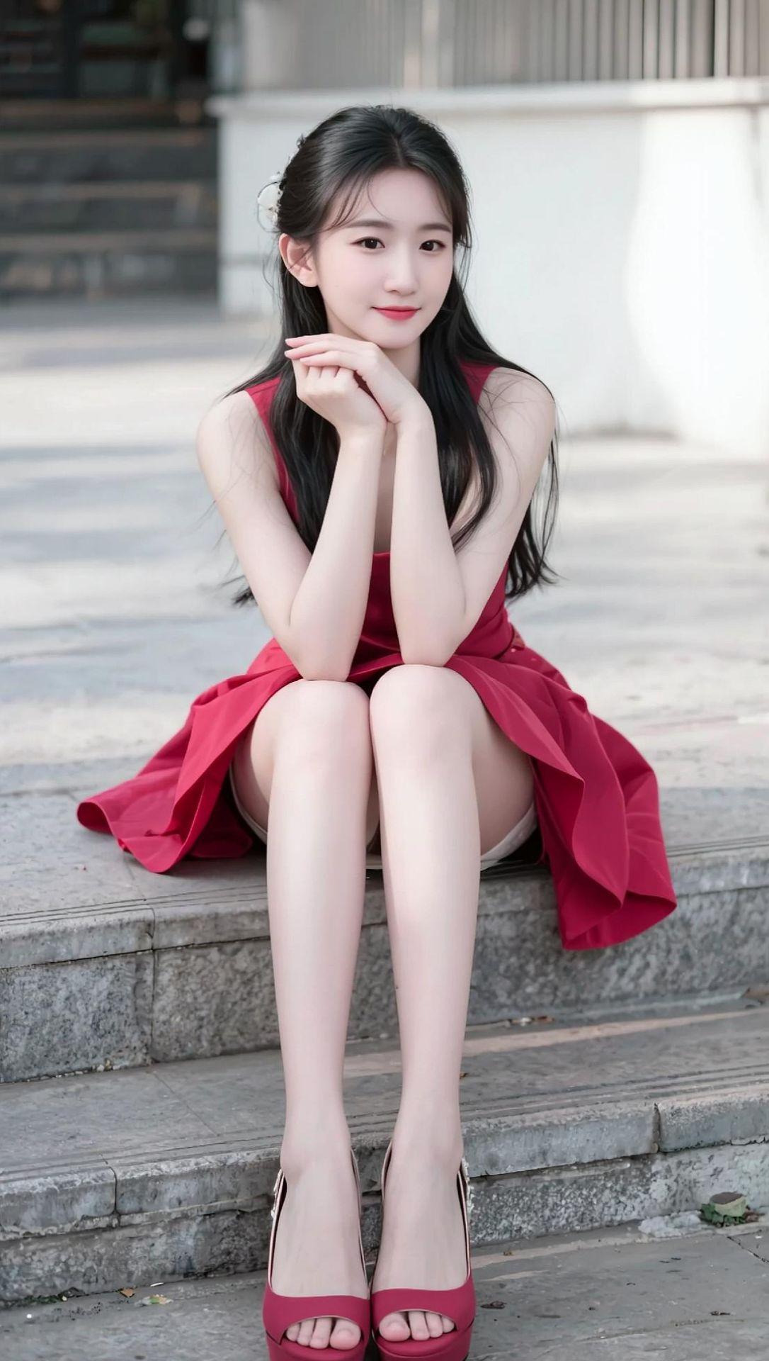 AI红裙少女写真